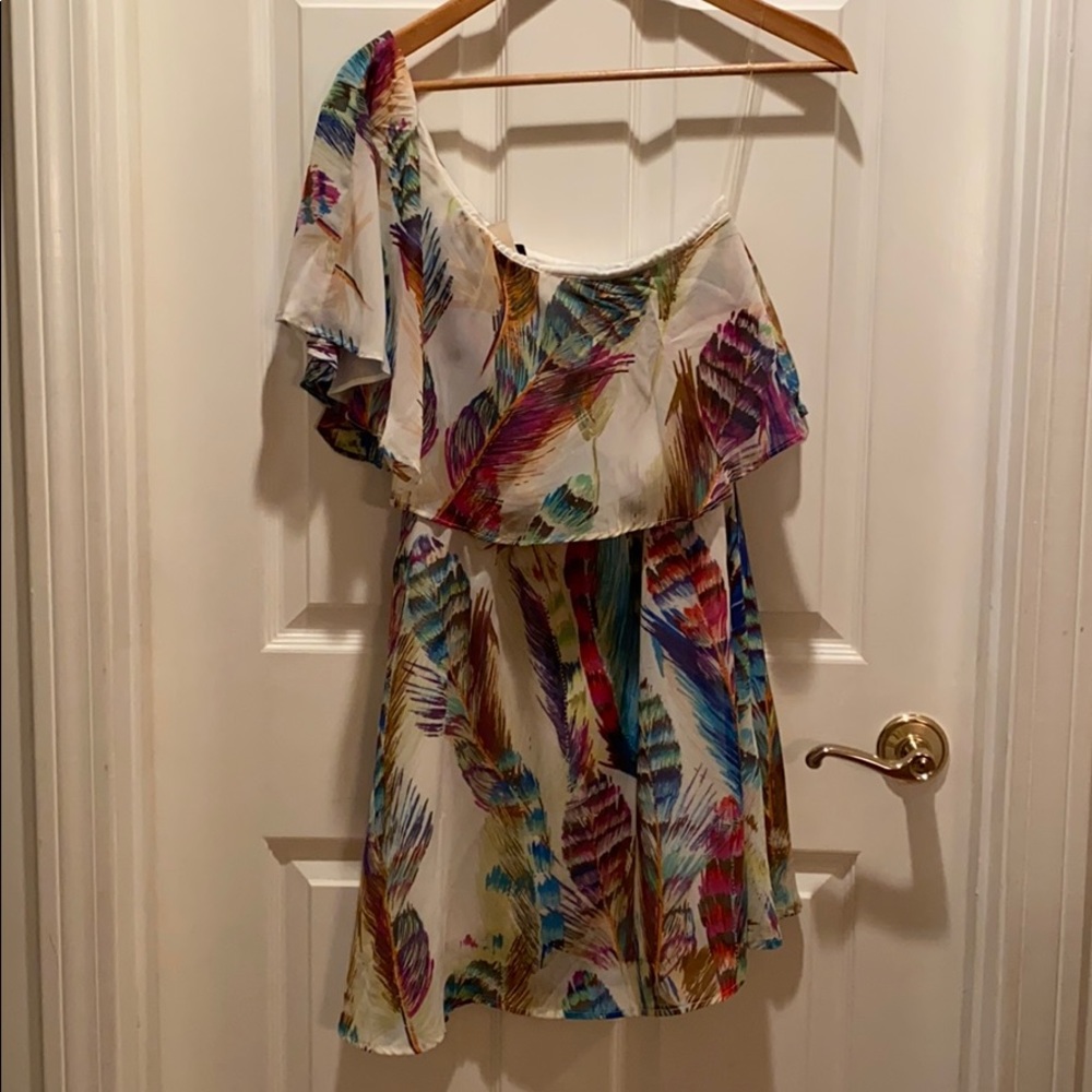 NWT One Shoulder Feather Print Dress